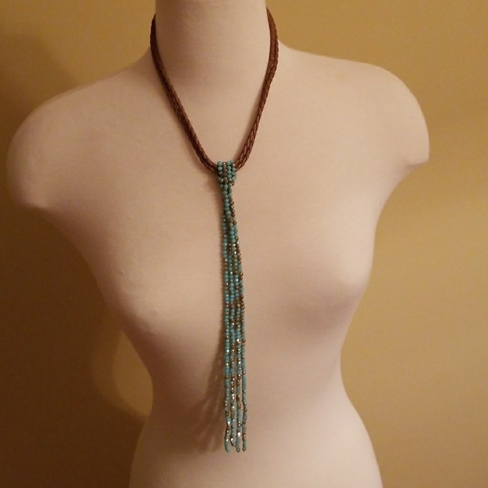 Leather and turquoise beaded necklace